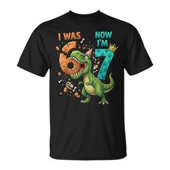 I Was 6 Now I'm 7 T Rex 7Th Birthday 6 7 Birthday Boys T-Shirt - Thegiftio