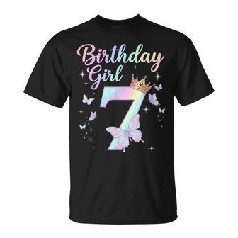 7Th Birthday Girl Seven 7 Year Old Butterfly Birthday T-Shirt - Monsterry