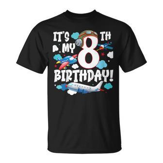 8 Years Old Boy Girl Airplane Pilot 8Th Birthday Aircraft T-Shirt - Thegiftio UK