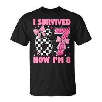 8Th Birthday Girl I Survived 6 7 Now I’M 8 Coquette Bow Bday T-Shirt - Thegiftio UK