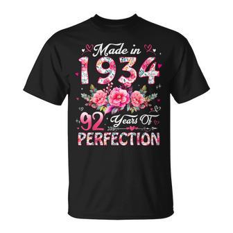 92 Year Old Made In 1934 Floral 92Nd Birthday Women T-Shirt - Thegiftio UK