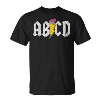 Abcd Lightning English Teacher Abc Learning Distressed Für Damen Frauen Lehrerchüler -Chwarz Größe Kurzarm Klassisch Retro Alphabetprachmuster T-Shirt - Seseable