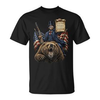 Abe Lincoln Riding Bear With Declaration Patriotic 4Th T-Shirt - Thegiftio UK