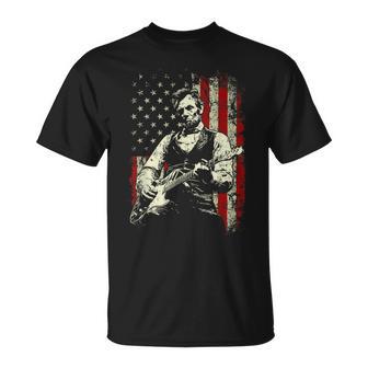 Abraham Lincoln Playing Guitar Rock And Roll American Flag T-Shirt | Mazezy