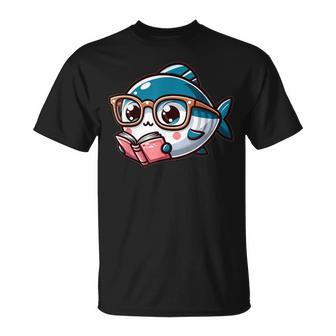 Adorable Poisson Thon Avec Lunettes De Lecture Pour Amateurs De Livres T-Shirt - Cadeauxyz