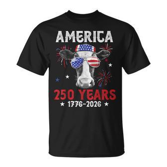 America 250 Years 4Th Of July 1776-2026 Cow Sunglasses Moo T-Shirt - Thegiftio UK