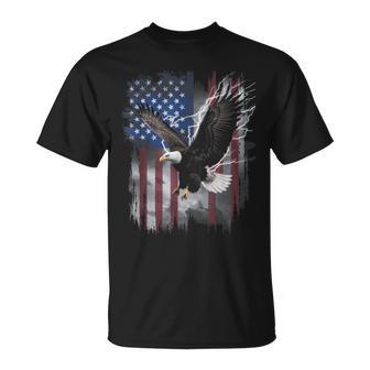American Bald Eagle Lightning Usa Flag Patriotic Freedom T-Shirt - Monsterry