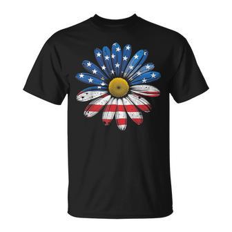 American Flag Flower 4Th Of July Usa Patriotic Girls T-Shirt | Seseable UK