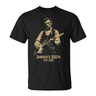 America's 250Th Abraham Lincoln Playing Guitar Retro Vintage T-Shirt | Mazezy