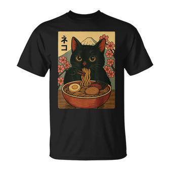 Anime Gatto Che Mangia Ramen Retrò Kawaii Gatto Ramen Maglietta - Novitaregali