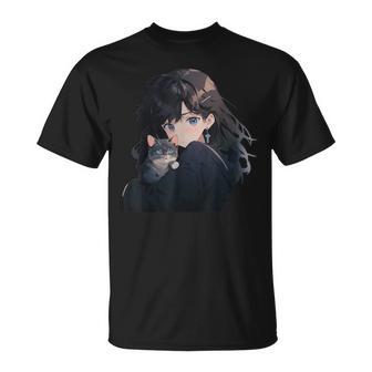 Anime Und Katzen Manga Mädchen Mit Einer Katze Anime Liebhaber T-Shirt - Seseable