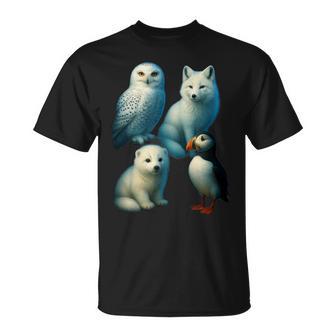 Arctic Animals コラージュ シロフクロウ キツネアザラシ ツノメ Tシャツ - Kawaiitshirt