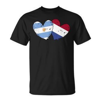 Argentina Países Bajos Corazones Bandera Argentina Holandesa Banderas Camiseta unisex - Regaloses