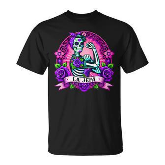 Arte De Calavera Mexicana Día De Muertos Estilo La Jefa Camiseta unisex - Regaloses