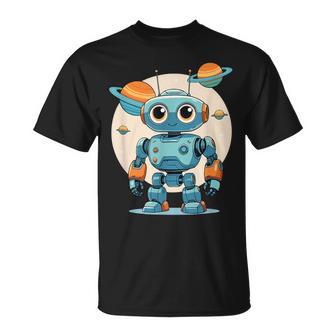 Astronauta Robot Kawaii Con Planetas Para Niños Camiseta unisex - Regaloses