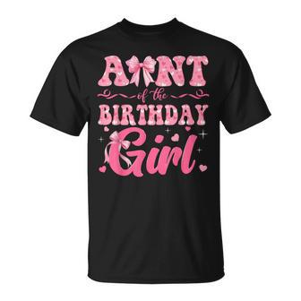 Aunt Of The Birthday Girl Family Pink Coquette Bow T-Shirt | Mazezy