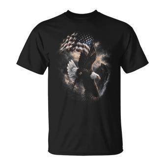 Bald Eagle Holding American Flag Vintage 90S Graphic Style T-Shirt - Monsterry