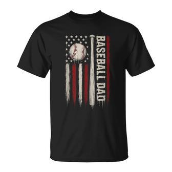 Baseball Dad American Flag Patriotic Game Day Usa Flag T-Shirt - Thegiftio