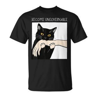 Become Ungovernable Black Cat Biting Hand Meme T-Shirt - Thegiftio UK