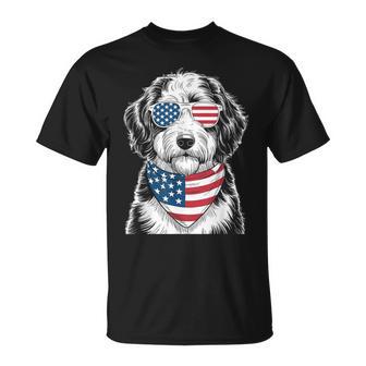 Bernedoodle Dog Usa Flag Sunglasses Patriotic 4Th Of July T-Shirt - Thegiftio UK