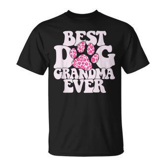 Best Dog Grandma Ever Groovy Cute Leopard Pattern Paw T-Shirt - Thegiftio