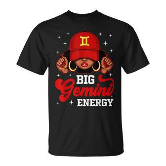 Big Gemini Energy Black Woman With Red Cap Zodiac T-Shirt - Thegiftio UK