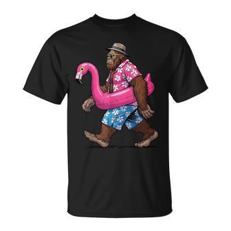 Bigfoot Flamingo Sasquatch Summer Pink Float Pool Party T-Shirt - Thegiftio UK