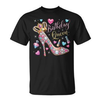 Birthday Queen Crown High Heel Hearts Stars Girls T-Shirt - Thegiftio UK