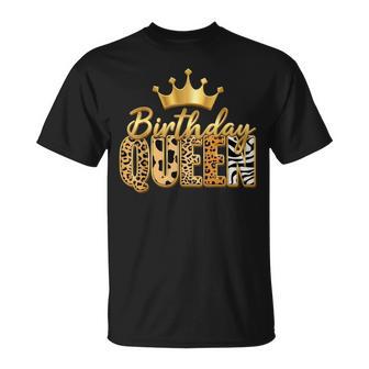Birthday Queen Leopard Golden Crown Happy Bday Girls T-Shirt - Monsterry