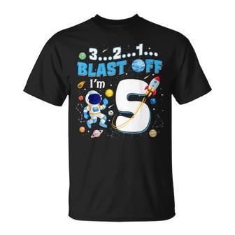 Blast Off I'm 5 Years Old 5Th Birthday Spaceship Astronaut T-Shirt - Monsterry