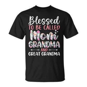 Blessed To Be Called Mom Grandma And Great Grandma Flower T-Shirt - Thegiftio UK