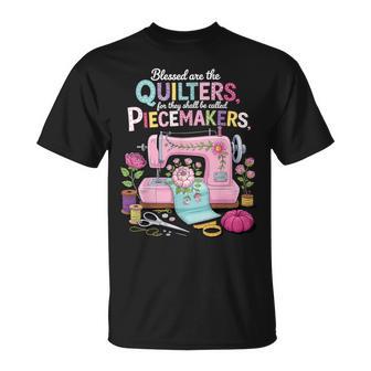 Blessed Are Piecemakers Embroidery Quilters Sewing Quilt T-Shirt - Thegiftio UK