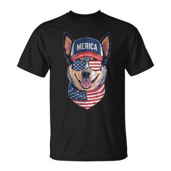 Blue Heeler 4Th Of July Us American Flag Dog Patriotic T-Shirt - Thegiftio UK