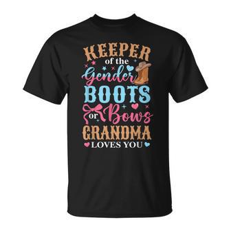 Boots Or Bows Grandma Loves You Gender Reveal Family T-Shirt - Thegiftio UK