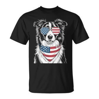 Border Collie Dog Usa Flag Sunglasses Patriotic 4Th Of July T-Shirt - Thegiftio UK
