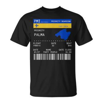 Bordkarte Pmi Flughafen Palma De Mallorca Party Reisen T-Shirt - Seseable