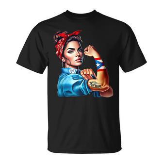 Boricua Tattoo Rosie Riveter Puerto Rico Flag Woman Coqui T-Shirt - Monsterry