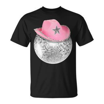 Boule Disco Rétro Portant Un Chapeau De Cowboy Rose T-Shirt - Cadeauxyz