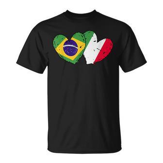 Brasil Italia Bandera Corazones Patrimonio Italiano Brasileño Camiseta unisex - Regaloses