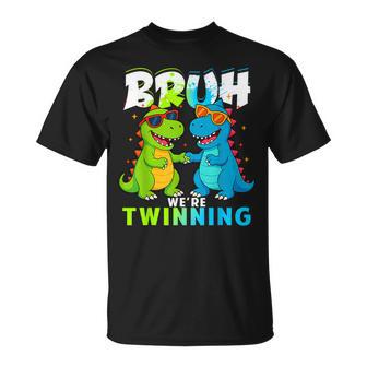 Bruh We're Twinning Boys Dinosaur Twin Day Spirit Week T-Shirt - Thegiftio UK