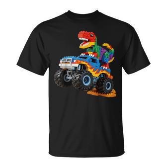 Building Bricks Monster Truck Dinosaur For Boys Kids T-Shirt - Thegiftio UK