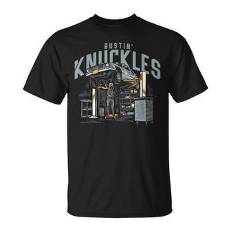 Bustin Knuckles Mechanic Front Print Graphic T-Shirt - Monsterry