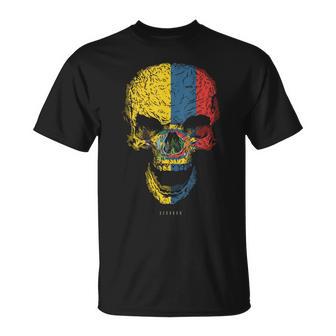 Calavera Con Bandera De Ecuador Cráneo In Mangas Camiseta unisex - Regaloses