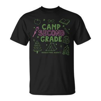 Camp Second Grade Teacher Camping Hiking Adventure Awaits T-Shirt - Thegiftio