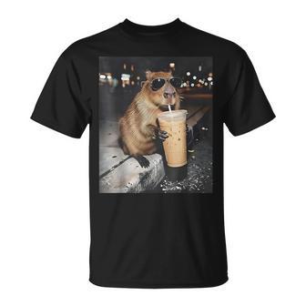 Capybara Drinking Iced Coffee Animal Meme Women T-Shirt - Monsterry UK