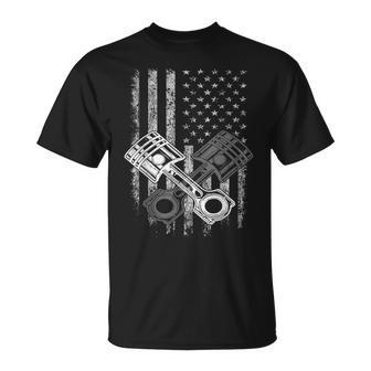 Car Mechanic Piston Us Flag Auto Engine Patriot Garage Guy T-Shirt - Thegiftio UK