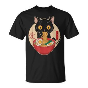 Cat Eating Ramen Noodles Kawaii Japanese Anime Cat T-Shirt - Thegiftio