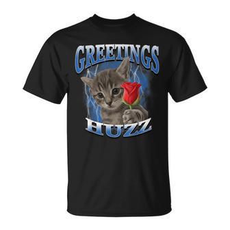 Cat Meme Silly Cat Greetings Huzz Rose Flower T-Shirt | Seseable UK