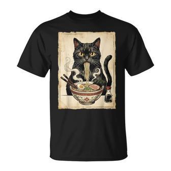 Cat Ramen Japanische Kunst Nudeln Kawaii Anime Cat Eating Ramen T-Shirt - Seseable