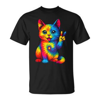 Cat Tie Dye Peace Sign Hippie Cats Lovers Cute Cat T-Shirt - Thegiftio UK